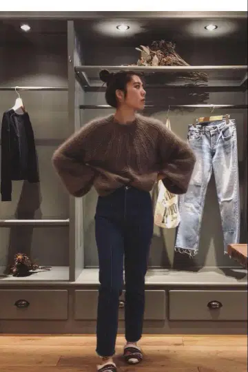 nowos 프린지 밑단 하이 웨스트 데님 팬츠 S 사이즈