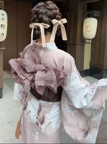 GRL 그레일 꽃무늬 유카타와 리본 오비 세트