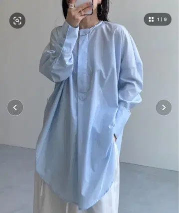 Wee9s 오버 사이즈 노카라 매니쉬 셔츠 블루