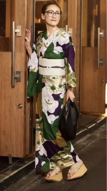 새상품급  요다야 겐베 유카타 그린 보라색