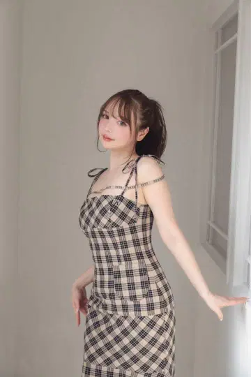 andmary 앤드 마리 Cecily 체크 롱 드레스