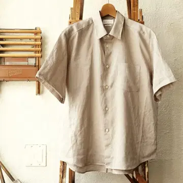 Manual Alphabet Loose Fit 린넨 반팔 셔츠 베이지