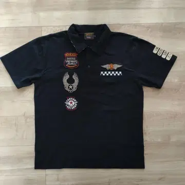 Vanson 패치 블랙 피케 셔츠 XL