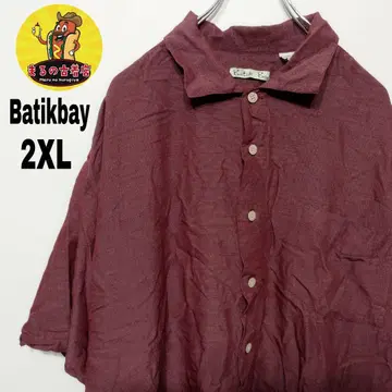 USA 구제 의류 BatikBoy 반팔 버튼 셔츠 2XL 와인 레드