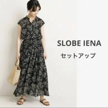 SLOBE IENA 미모사 패턴 카라 부착 블라우스 스커트 셋업