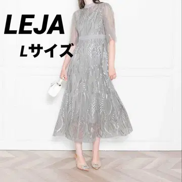 LEJA 스팽글 자수 레이스 쁘띠 하이넥 프릴 롱 드레스 원피스