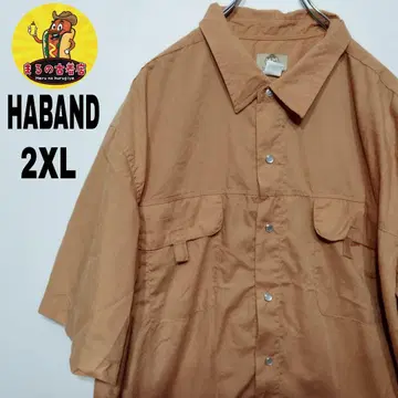 USA 구제 의류 HABAND 반팔 버튼 셔츠 2XL 오렌지
