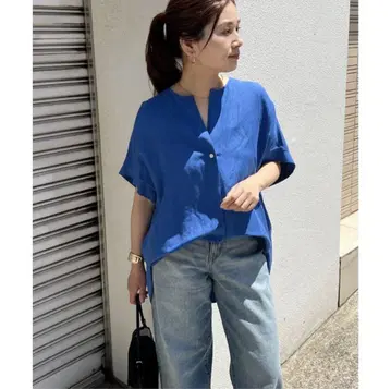 JOURNAL STANDARD 레이온 린넨 노카라 블라우스