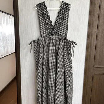 깅엄 체크 에이프런 원피스