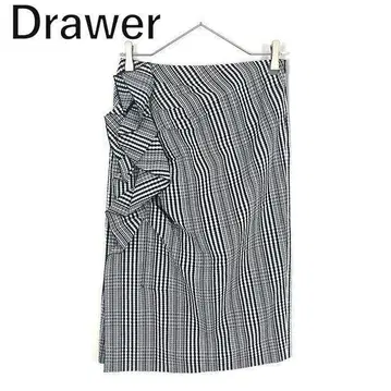 드로어 Drawer 세미 타이트 프릴 스커트 체크 무늬 모노톤