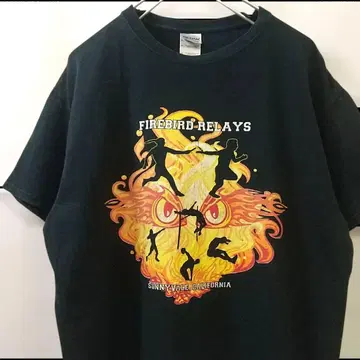 길단 FIREBIRD RELAYS 프린트 티셔츠 블랙 M 해외 구제 의류