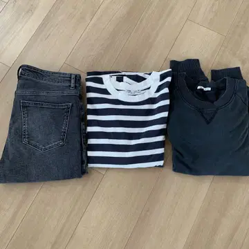 자라 ZARA 스키니 데님 블랙 데님 보더 티셔츠 맨투맨