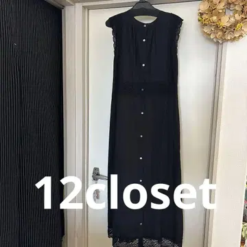 12closet 레이스 디테일 슬리브리스 셔츠 원피스 블랙