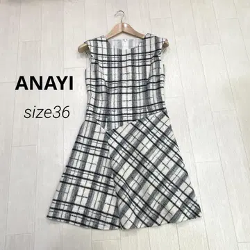 아나이 ANAYI 체크 울 무릎 기장 원피스 36