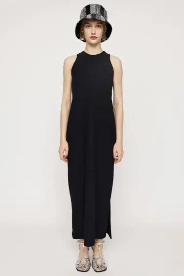 BUMPY CUT SIDE SLIT 롱 원피스 SLY 블랙