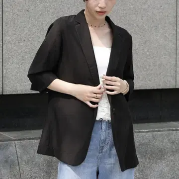 INNOWAVE 시어 슬라브 테일러 7부 자켓 블랙