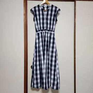 BEAMS HEART 슬리브리스 셔츠 원피스 체크 무늬