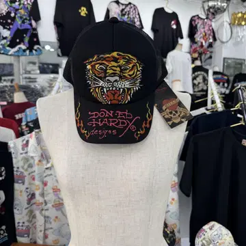 (8) ED HARDY 호랑이 자수 캡 블랙 F