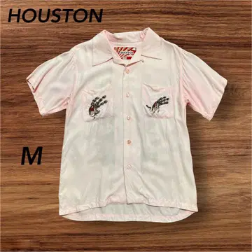 HOUSTON 휴스턴 공작 자수 스카 셔츠 핑크 M 오픈 카라