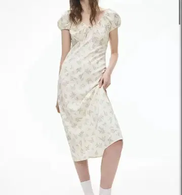 H&M 꽃무늬 린넨 원피스 태국 디테일 맥시 원피스 xs