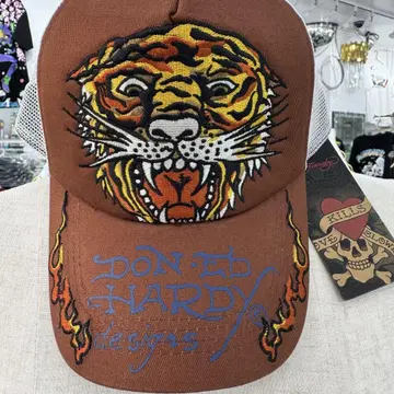 (9) Ed Hardy 호랑이 자수 캡 브라운 F