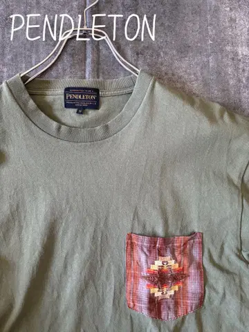 PENDLETON 올리브 그린 티셔츠 구제 의류 싱글 스티치