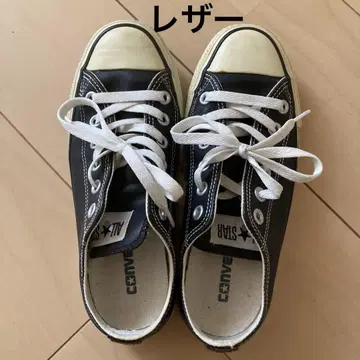 여성용 컨버스 천연 가죽 스니커즈 블랙 중고품 24cm