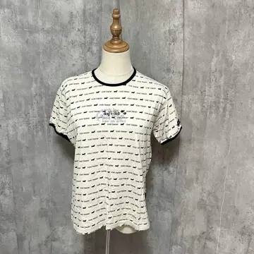 cost bazar 라인 보더 개 도그 자수 티셔츠 캐주얼