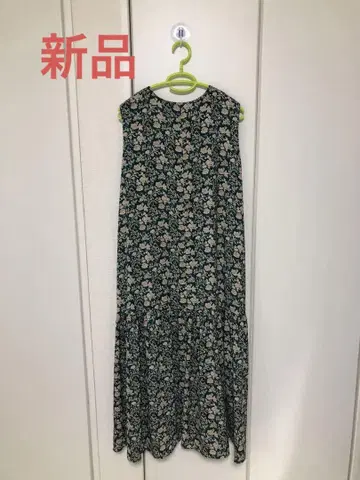 플라워 프린트 슬리브리스 롱 원피스