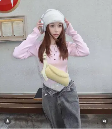 josemoon 2way neck rib knit 핑크