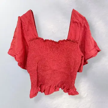 밀리본 반팔 블라우스 셔링 탑 스퀘어 넥 귀여운 무지 S