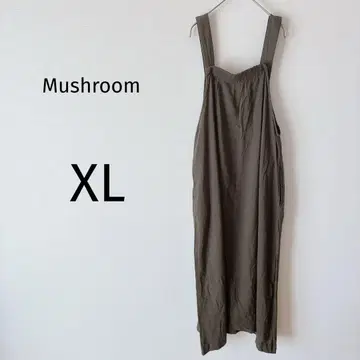 Mushroom 에이프런 원피스 롱 기장 버튼 조절 가능 카키 XL