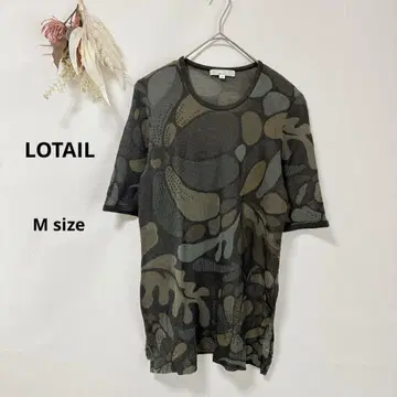 LOTAIL 튜닉 티셔츠 반팔 M 꽃무늬 올 패턴 시어 그린