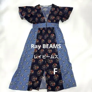 레이빔즈 Ray BEAMS 롱 원피스 가디건 꽃무늬 파랑 블루