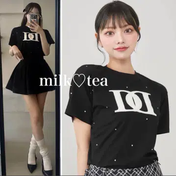 택 포함 새상품 다리치 블랙 퀼팅 아플리케 비쥬 티셔츠 F