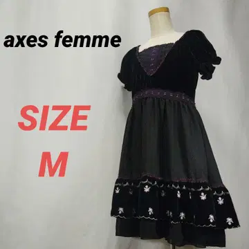 axes femme 엑시즈팜 플레어 원피스 꽃 자수 벨로아 M 블랙