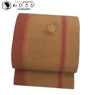 후쿠로 오비 자수 꽃무늬 명주 노랑갈색 O-3044