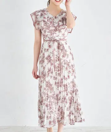 tocco closet 도트 모듬 프린트 빅 칼라 플리츠 원피스