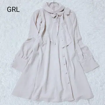 그레일 GRL 여성용 원피스 베이지 M 사이즈 리본 버튼 긴팔