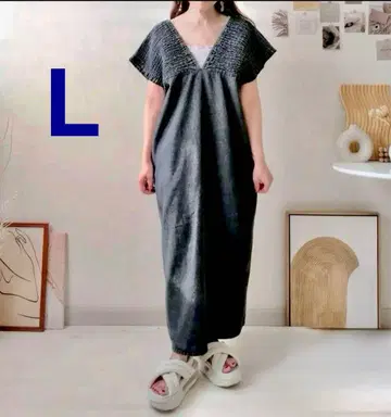 시마무라 데님 셔링 원피스 중간 블랙 L 블랙 daaco 착용