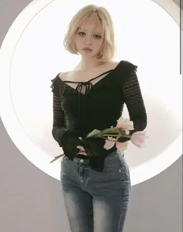 andmary 프릴 레이시 탑 블랙