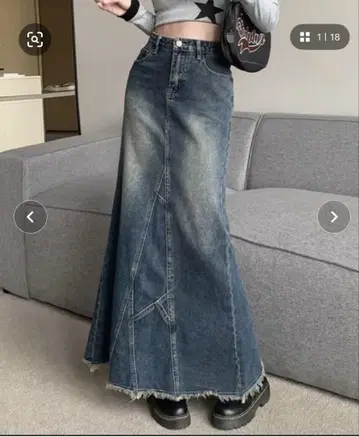 빈티지 가공 데님 롱 스커트