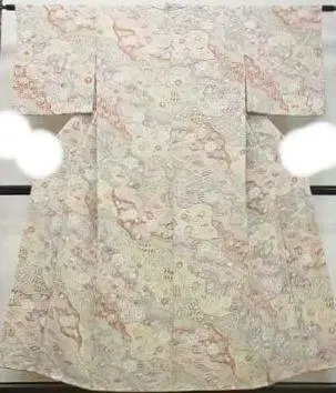고급 코몬 츠지가하나 일품 꽃무늬 기모노 크림색 새상품급