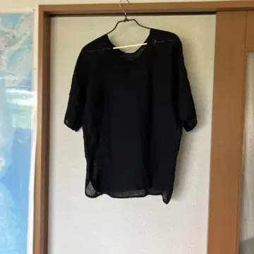 BAN INOUE 면 100% 블랙 반팔 셔츠