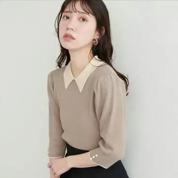 natural couture 내추럴 꾸뛰르 카라 부착 5부 소매 상의