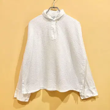 YACCO MARICARDO 핀턱 셔츠 둥근 카라 풀오버 화이트