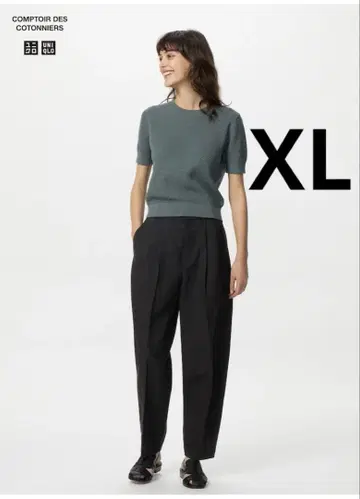 새상품 유니클로 린넨 블렌드 배럴 레그 팬츠 블랙 XL