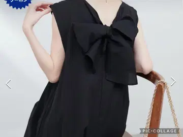 새상품 리본 포함 베이지 슬리브리스 원피스 백 리본 텐트 원피스