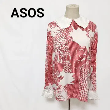 ASOS 아소스 도트 꽃무늬 프릴 칼라 블라우스 빨흰 빈티지풍