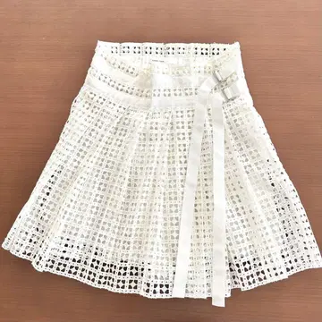 사카이 럭 사카이 럭 화이트 레이스 플리츠 랩 스커트